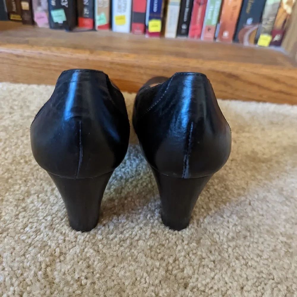 michael toschi black suede and patent leather chunky heel shoes sz 39 euc - Picture 2 of 7